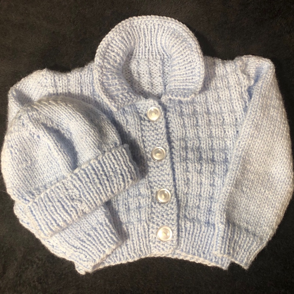 Baby Blue Handmade Sweater & Hat Set